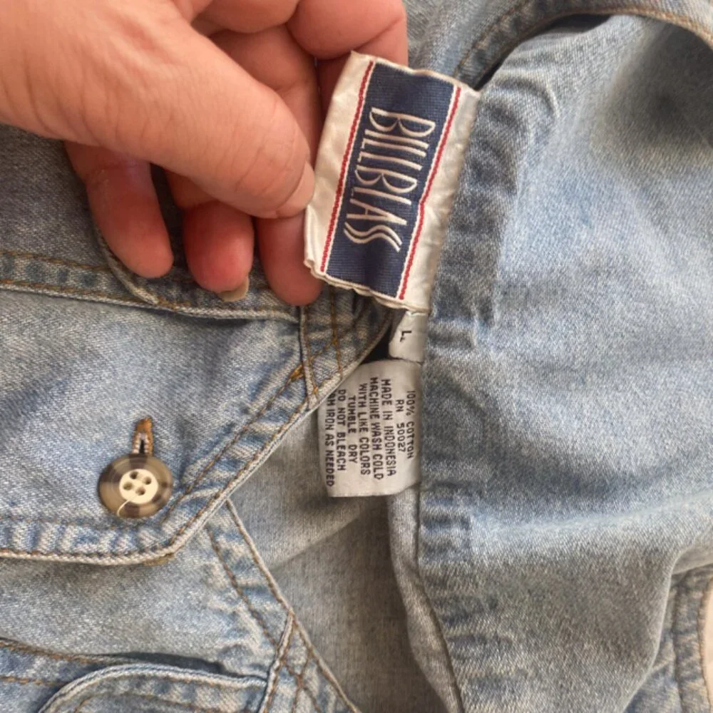 Rare Vtg 90s Bill Blass Light Wash Denim Sleeveless Jumpsuit SizeL Logo Pockets - Picture 6 of 6